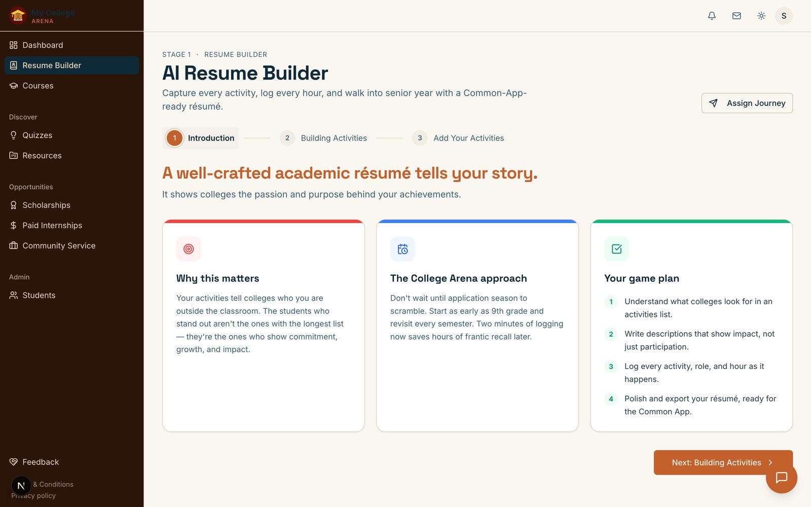 The resume builder inside my-arena.app